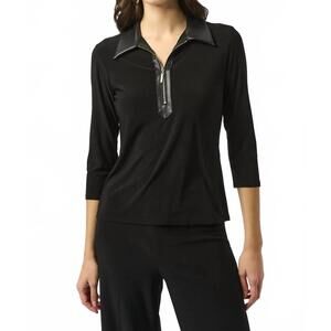 NEW JOSEPH RIBKOFF zipped collar long sleeve boxy top in black